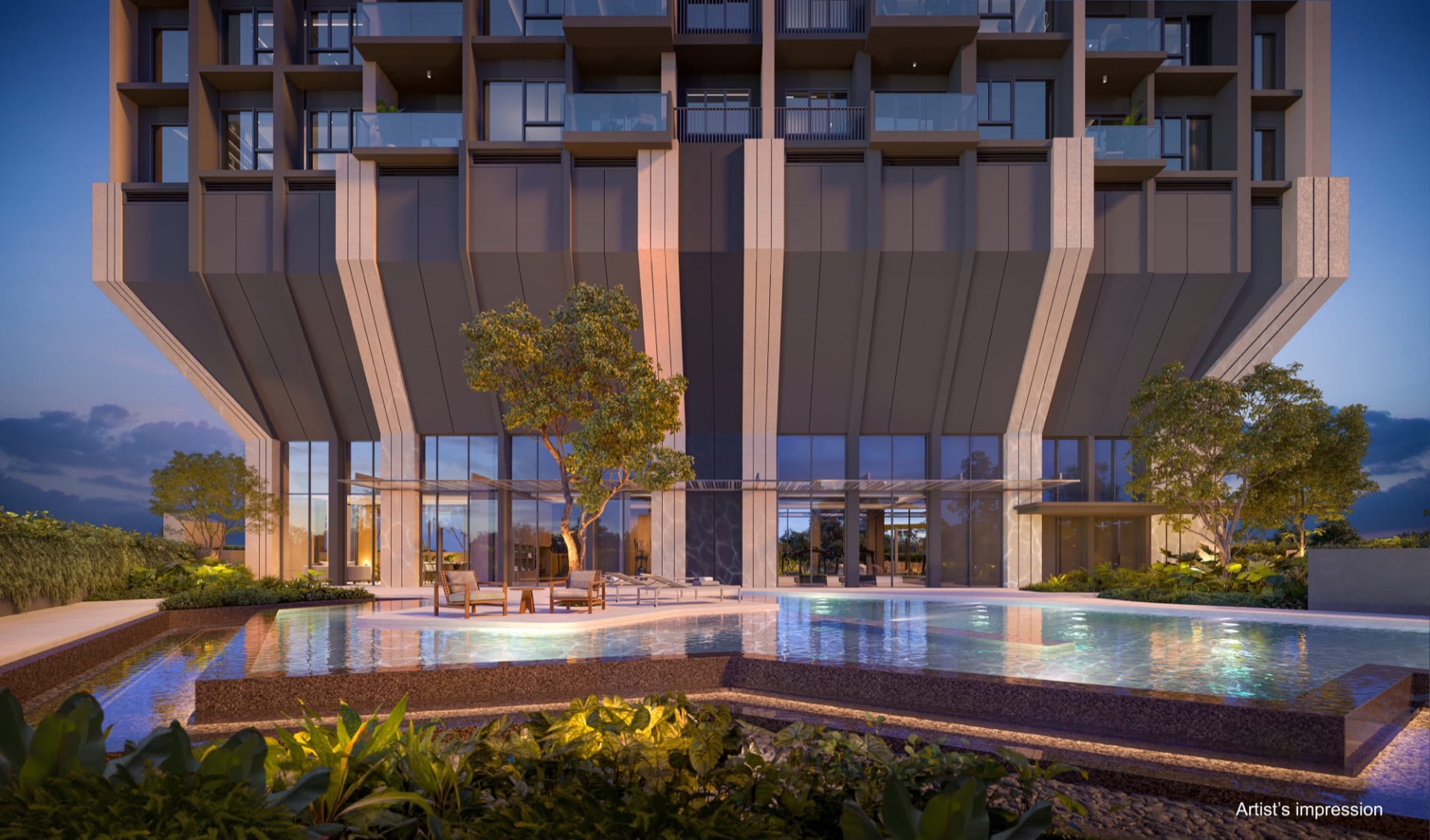 Artist’s impression of The Serra Residences at evening